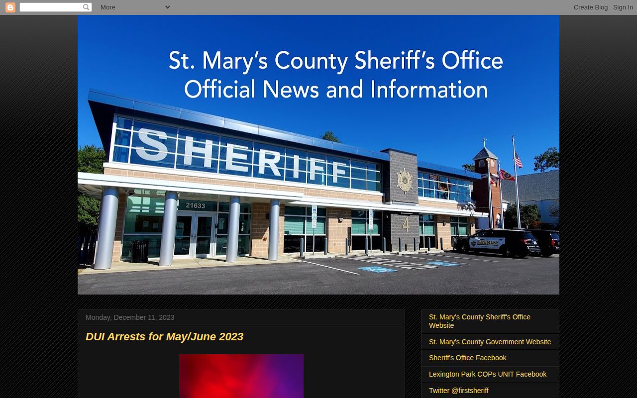 Historical St. Mary's County Sheriff blog with weekly blotter posts