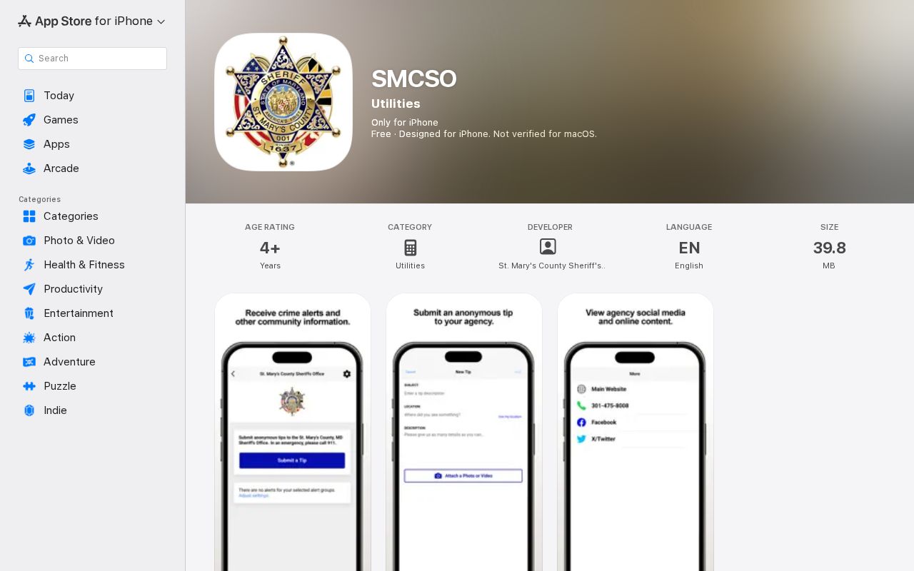 Official SMCSO mobile app listing