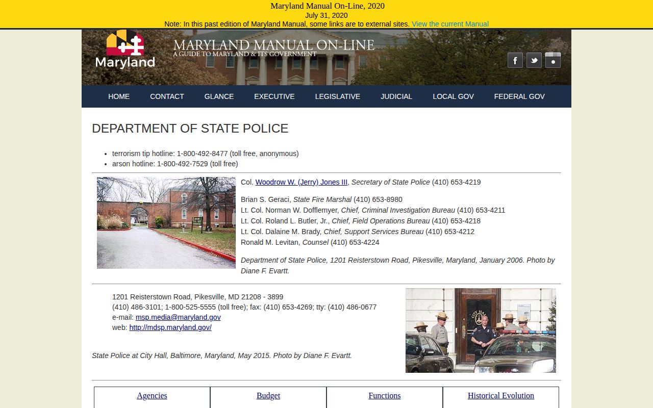 Maryland State Police directory for Leonardtown Barrack T